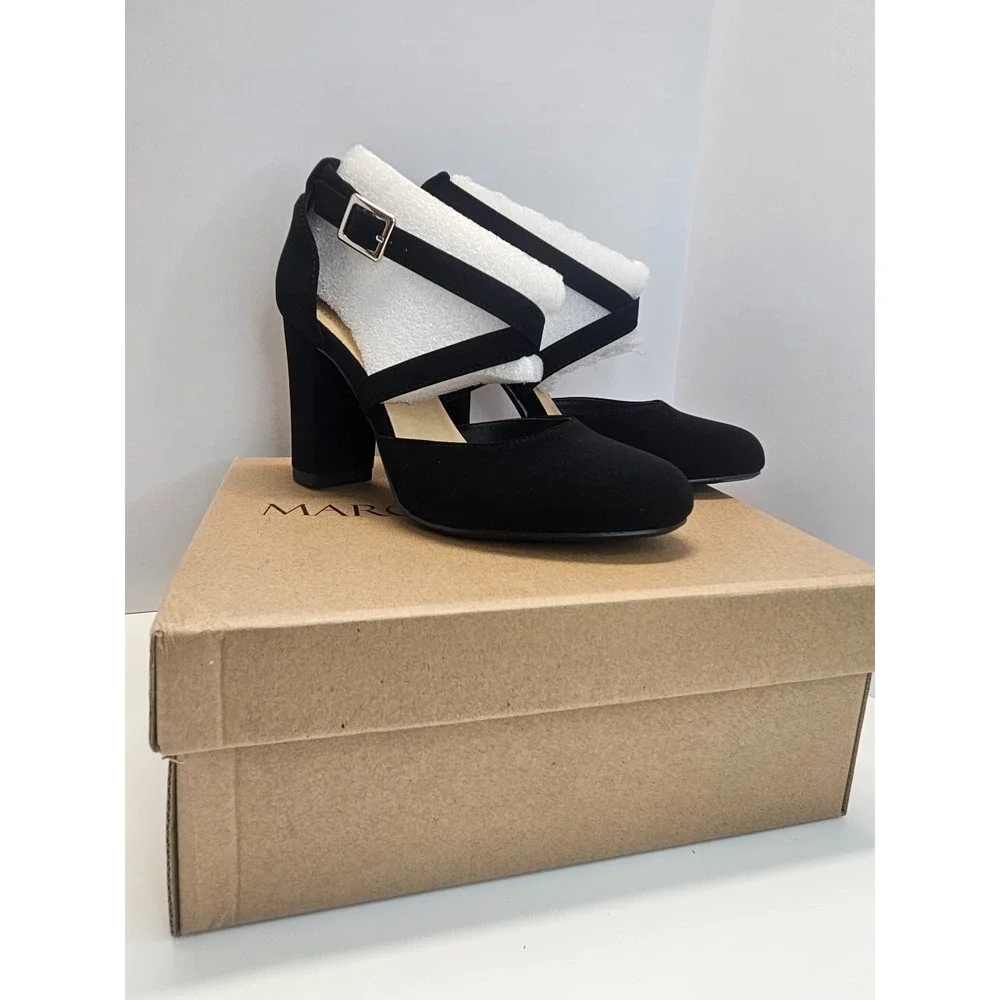 Pumps Chunky Heels Black Nubuck Suede Ankle Strappy With Buckle Women Size‎ 5.5